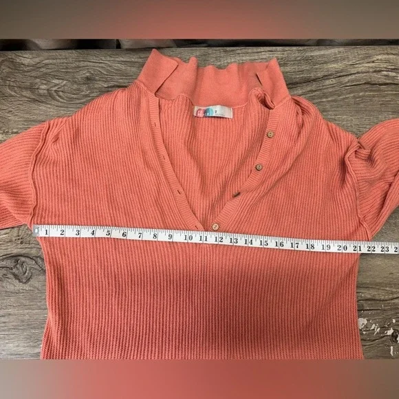Free People Picnic Romper Ribbed Knit Collared Linen Cotton Salmon Playsuit xs - Picture 4 of 8